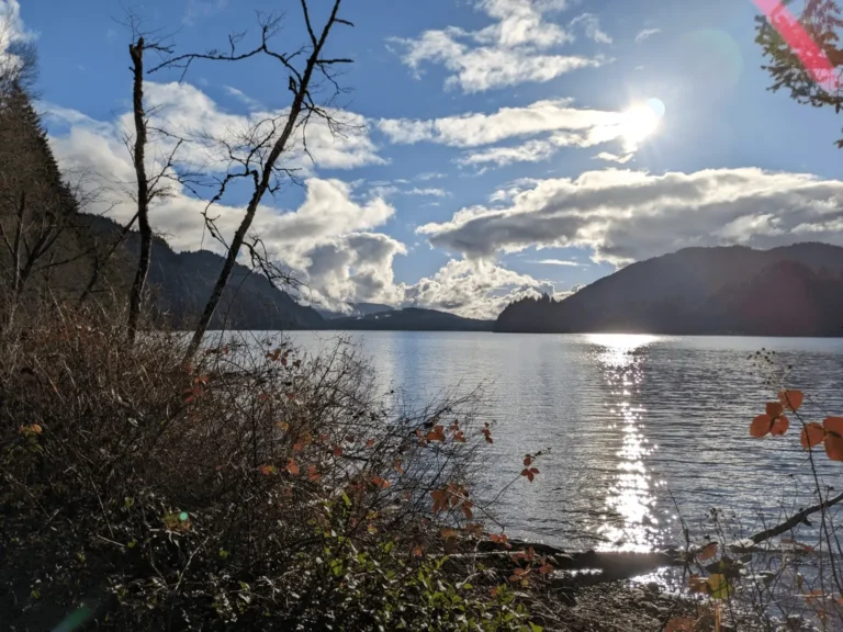 Lake Whatcom on a Sunny Day with some fluffy white clouds